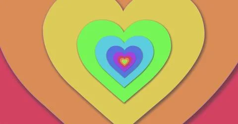 Image of multiple colourful heart shapes in row Stock Illustration