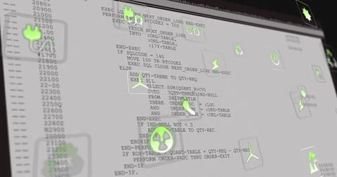 Image of multiple digital icons over data processing on computer screen Stock Illustration