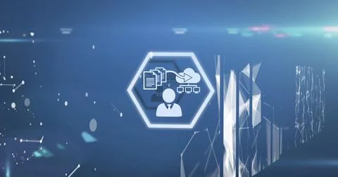 Image of multiple digital icons over screens of network of connections against Illustrazione stock