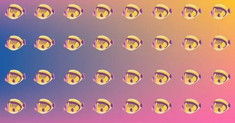 Image of multiple fish over colorful background Stock Illustration