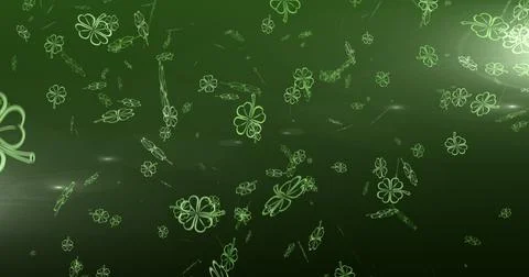 Image multiple floating green shamrocks 库存插图