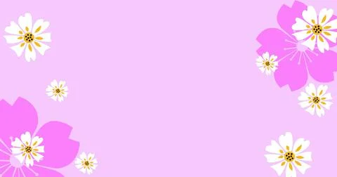Image of multiple flowers moving over pink background Ilustração Stock