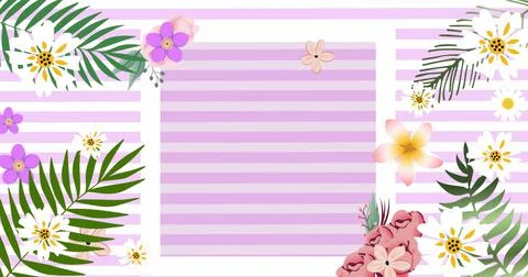 Image of multiple flowers moving over pink background Ilustração Stock