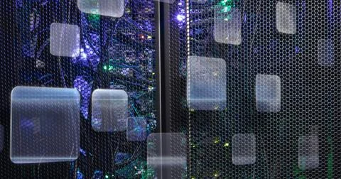 Image of multiple folder icon against close up of a computer server Stock Photos