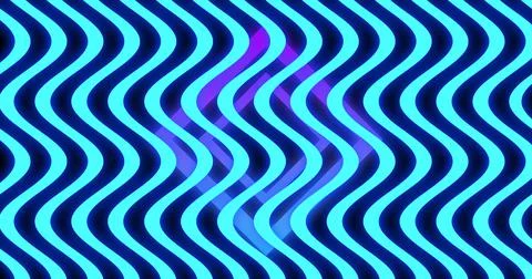 Image of multiple glowing neon blue waving lines moving over purple diamond Stock Illustration