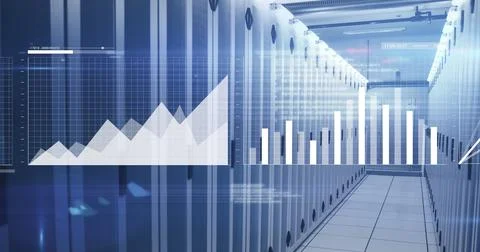 Image of multiple graphs and computer language moving over data server systems Illustrazione stock