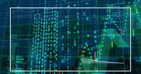 Image of multiple graphs and computer language over abstract background Stock-Fotos