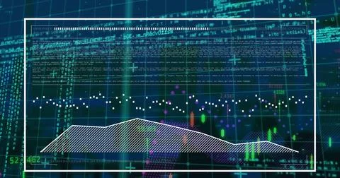 Image of multiple graphs and computer language over abstract background Stock-Fotos