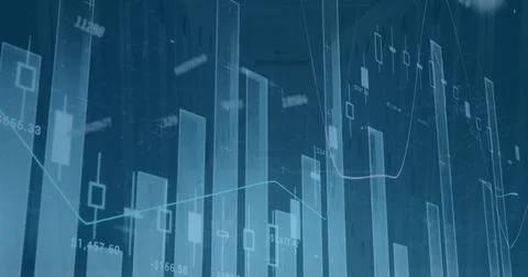 Image of multiple graphs and numbers changing over data center room Foto stock