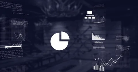 Image of multiple graphs, laptop with cloud icon and computer language over Illustrazione stock