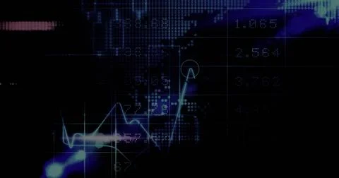 Image of multiple graphs over dots forming abstract pattern, numbers and map Stock Photos