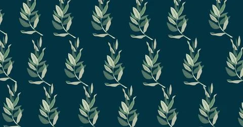 Image of multiple green leaves moving over dark green background Illustrazione stock