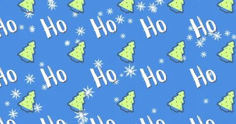 Image of multiple ho ho text and christmas tree on blue background Stock Illustration