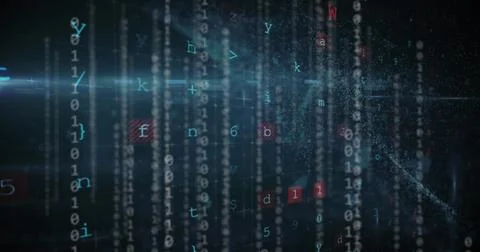 Image of multiple icon in circles, binary codes, padlock, texts, letters, Stock Photos