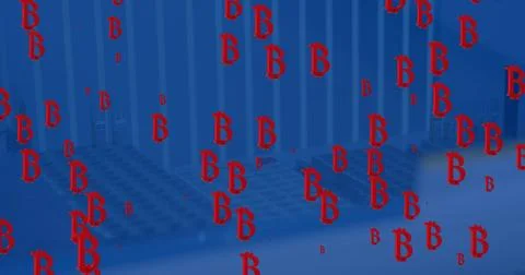 Image of multiple moving letters on blue background Stockfoto's
