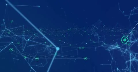 Image of multiple networks of connections over blue background Stock Illustration