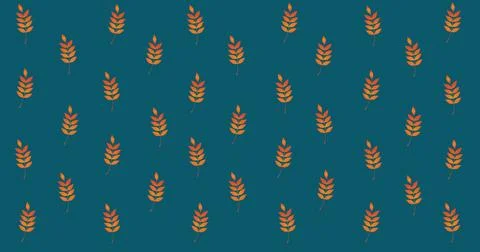 Image of multiple orange autumn leaves over blue background Ilustração Stock