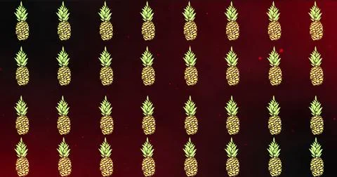 Image of multiple pineapple over red background Stock Illustration