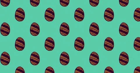 Image of multiple rows of patterned brown Easter eggs moving in formation in 스톡 일러스트