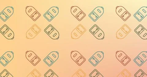 Image of multiple school bag icons in seamless pattern against orange background Stock Illustration