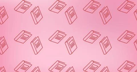 Image of multiple school book icons in seamless pattern against pink background 스톡 일러스트