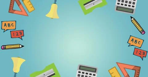 Image of multiple school concept icons against copy space on blue gradient Stock Illustration