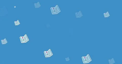 Image of multiple science textbook icons in seamless pattern on blue background Stock Photos