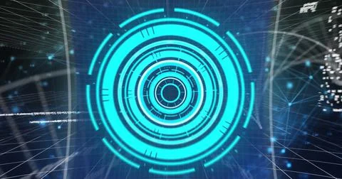 Image of multiple screens with data processing and dna structure against network Stock Illustration