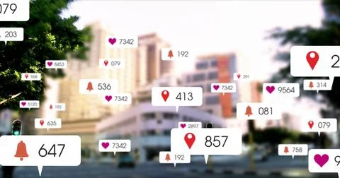 Image of multiple social media icons against time-lapse of city traffic Stock Illustration
