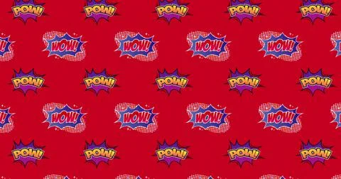 Image of multiple vintage comic cartoon speech bubbles with Wow! and Pow! text 스톡 일러스트