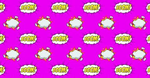 Image of multiple vintage comic cartoon speech bubbles and clouds with Boom! Illustrazione stock