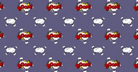 Image of multiple vintage comic cartoon speech bubbles and clouds with Boom! 스톡 일러스트