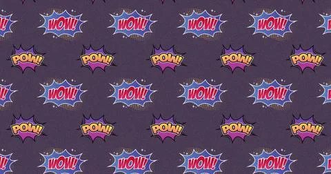 Image of multiple vintage comic cartoon speech bubbles with Pow! and Wow! text Stock Illustration