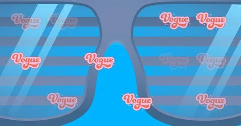 Image of multiple vogue text over blue sunglasses Stock Illustration