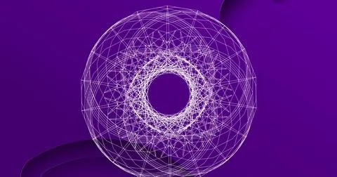Image of multiple white circles pulsating on seamless loop on purple background Illustrazione stock