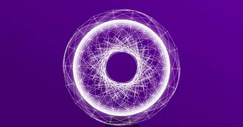 Image of multiple white circles pulsating on seamless loop on purple background Stock Illustration