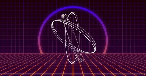 Image of multiple white circles spinning on seamless loop with pink to purple Illustrazione stock