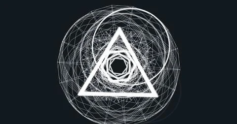 Image of multiple white geometric figures spinning on seamless loop over on Illustrazione stock