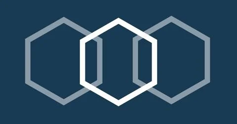 Image of multiple white hexagons spinning on seamless loop on blue background Stock Illustration