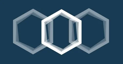 Image of multiple white hexagons spinning on seamless loop on blue background Stock Illustration