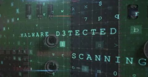 Image of multiple words and numbers over a microprocessor Stock Illustration