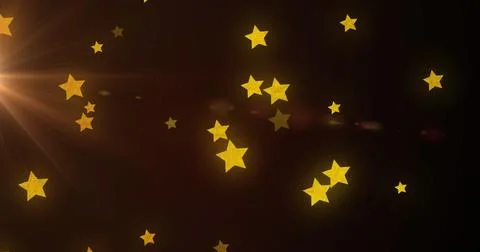 Image of multiple yellow stars falling on brown background with glowing light Stock Illustration