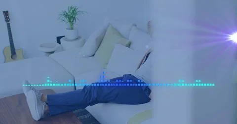Image of music data processing over african american man Stock Photos