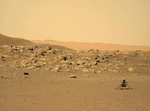 This image of NASA s Ingenuity Mars Helicopter was taken by the Mastcam-Z ... Stock Photos