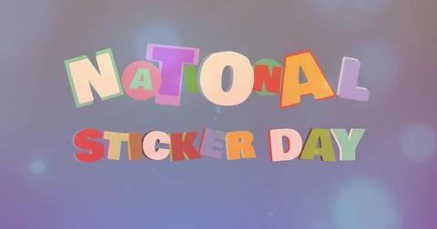 Image of national sticker day in multi coloured letters over spots of light Ilustração Stock