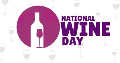 Image of national wine day text over glass of wine icons Ilustração Stock