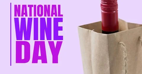 Image of national wine day text over bottle of wine Ilustração Stock