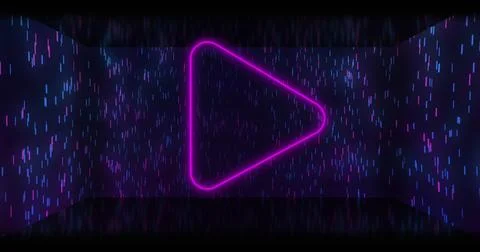 Image of neon arrow icon over blue spots falling Ilustración de archivo