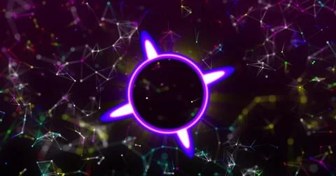 Image of neon circle over black background with connections Stock Photos