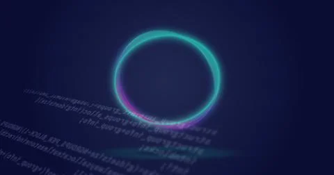 Image of neon circle over data on navy background Stock Illustration